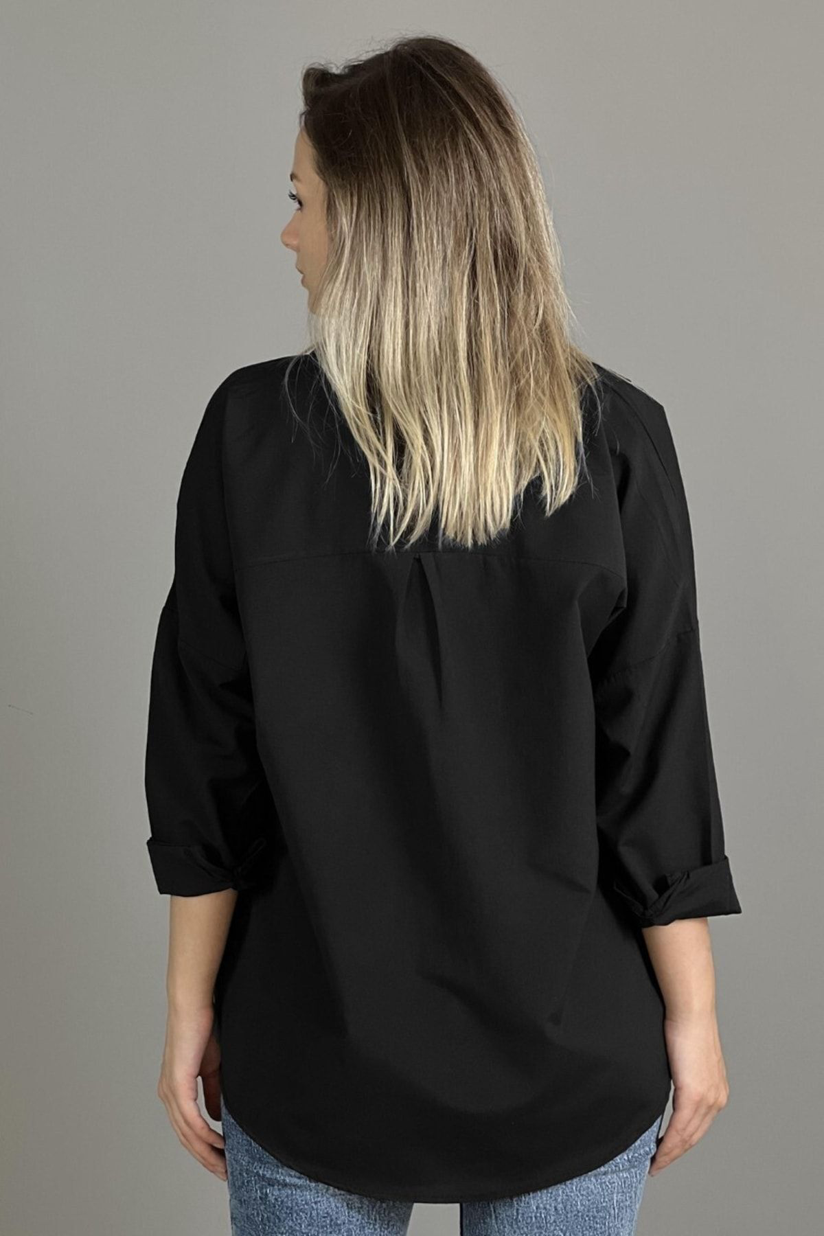 Kadın Yeni Sezon Oversize Siyah Salaş Kadın Gömlek
