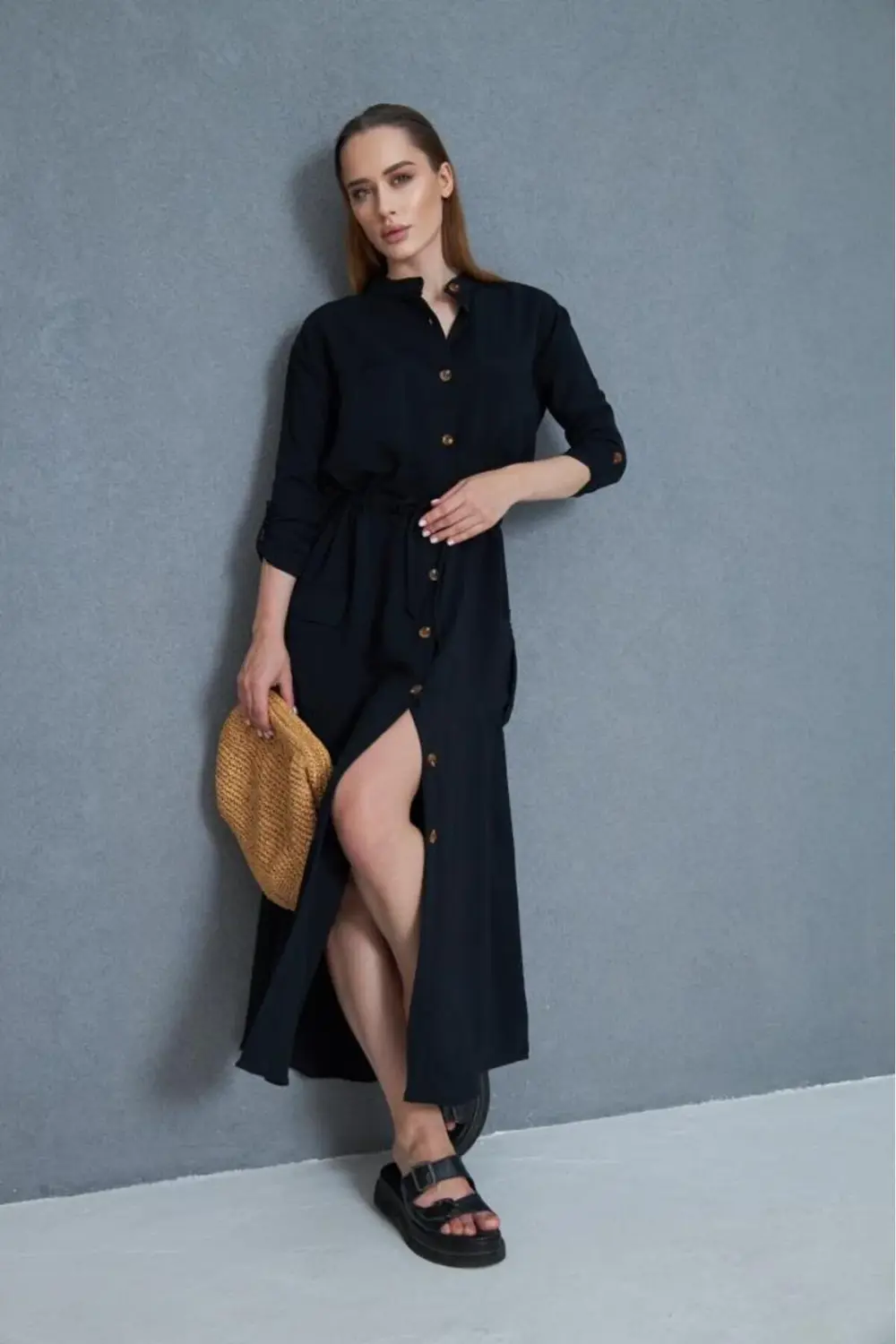 Kadın Yeni Sezon Krep Cepli Uzun Katlanabilir Kollu Büzgülü Bej E