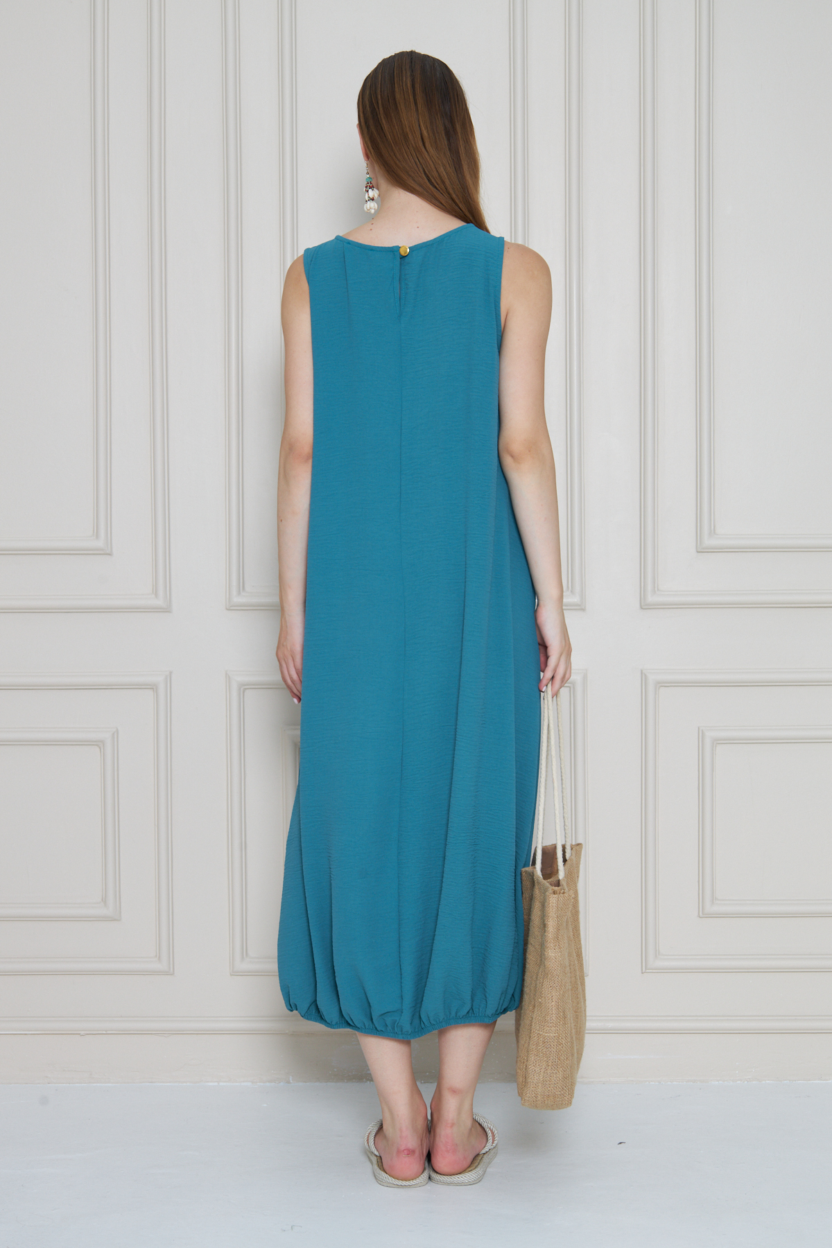 Pasaklı Giyim Kadın Yeni Sezon Petrol Yeşil Eteği Lastikli Kolsuz Airobin Giy-Ç