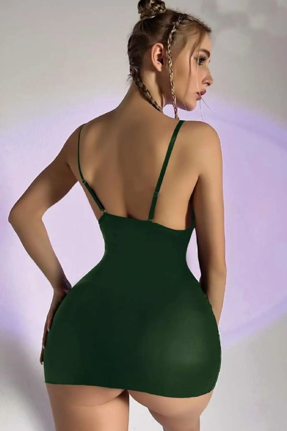 Kadın Yeşil Mini Etekli Seksi Gece Elbisesi, Fantezi Şık Lüks Kostüm
