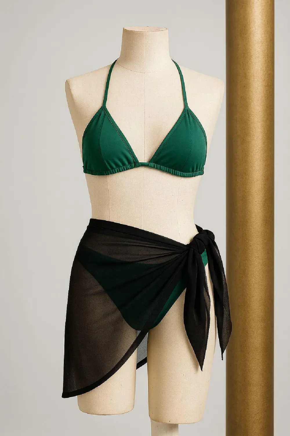 Pilelistore Kadın Yeşil Siyah Pareolu Yandan Ve Boyundan Bağlamalı 3'Lü Bikin