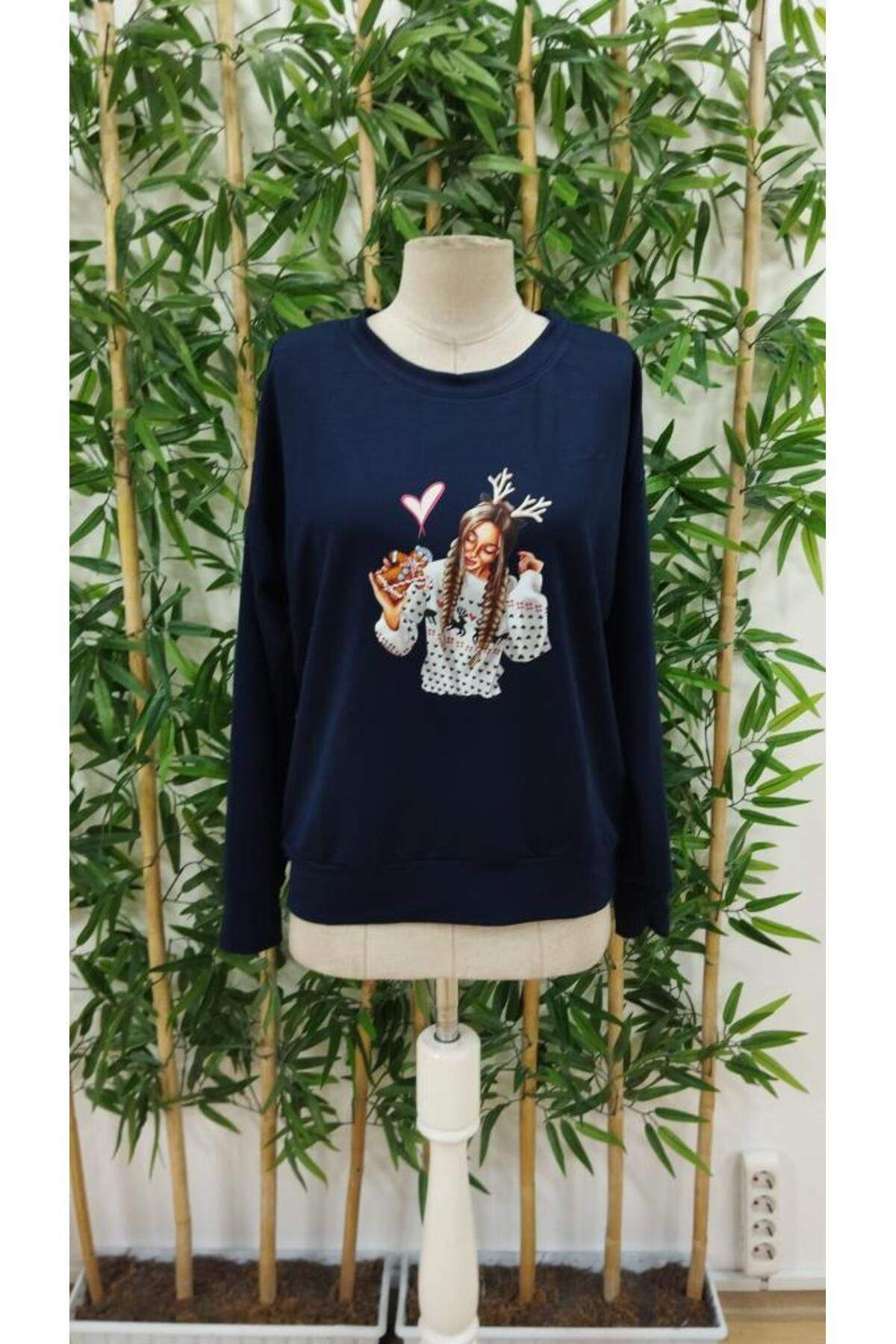 Kadın Yılbaşı özel Uzun Kollu Bisiklet Yaka Desenli Viskon Iki Ip