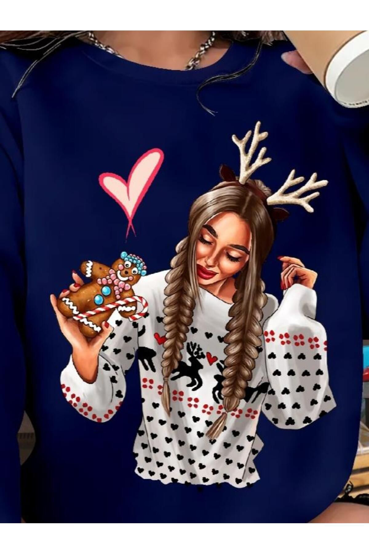 Kadın Yılbaşı özel Uzun Kollu Bisiklet Yaka Desenli Viskon Iki Ip