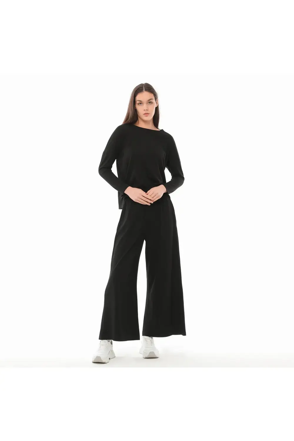 Kadın Yırtmaç Detaylı Uzun Kollu Tişört