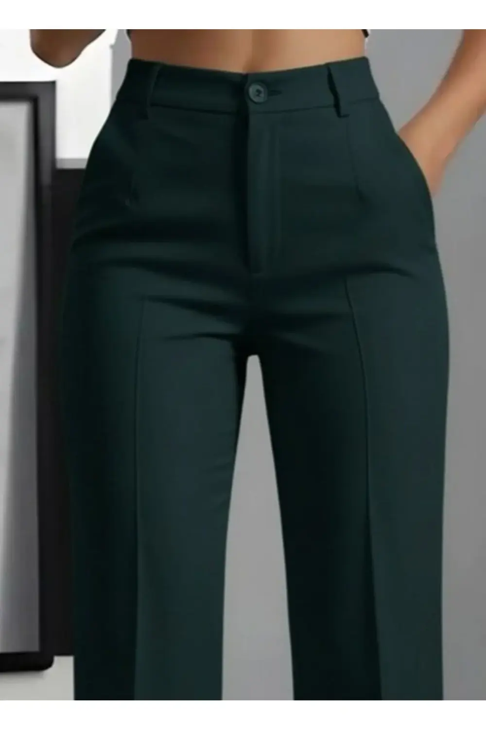 Kadın Yüksek Bel Cepli Ithal Krep Pantolon