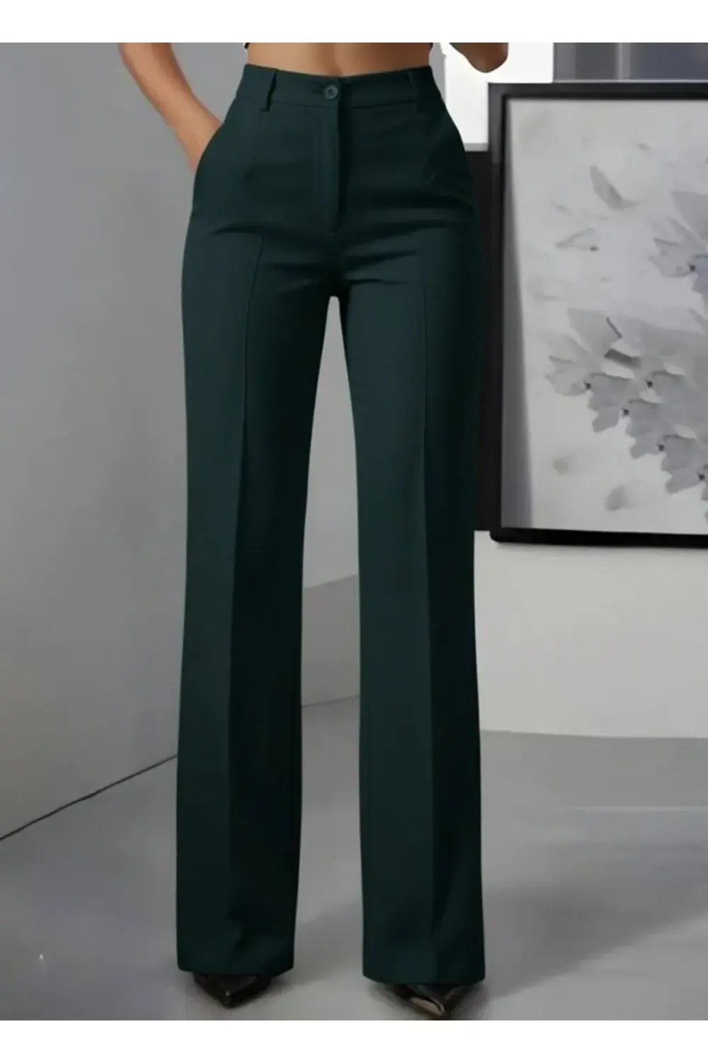 Kadın Yüksek Bel Cepli Ithal Krep Pantolon