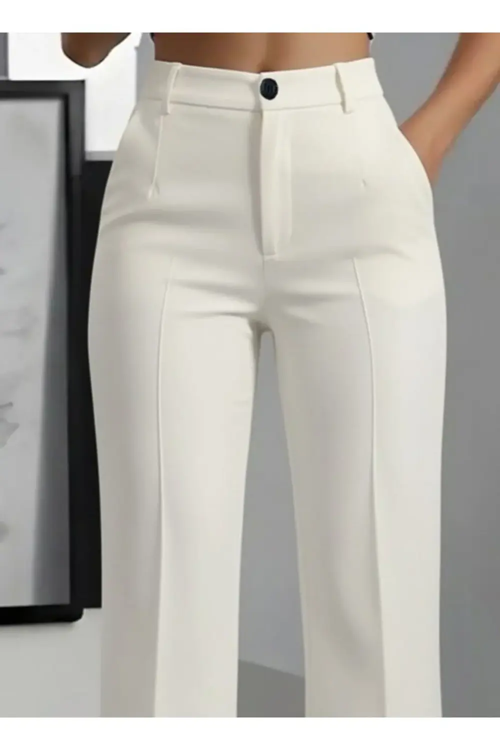 Kadın Yüksek Bel Cepli Ithal Krep Pantolon