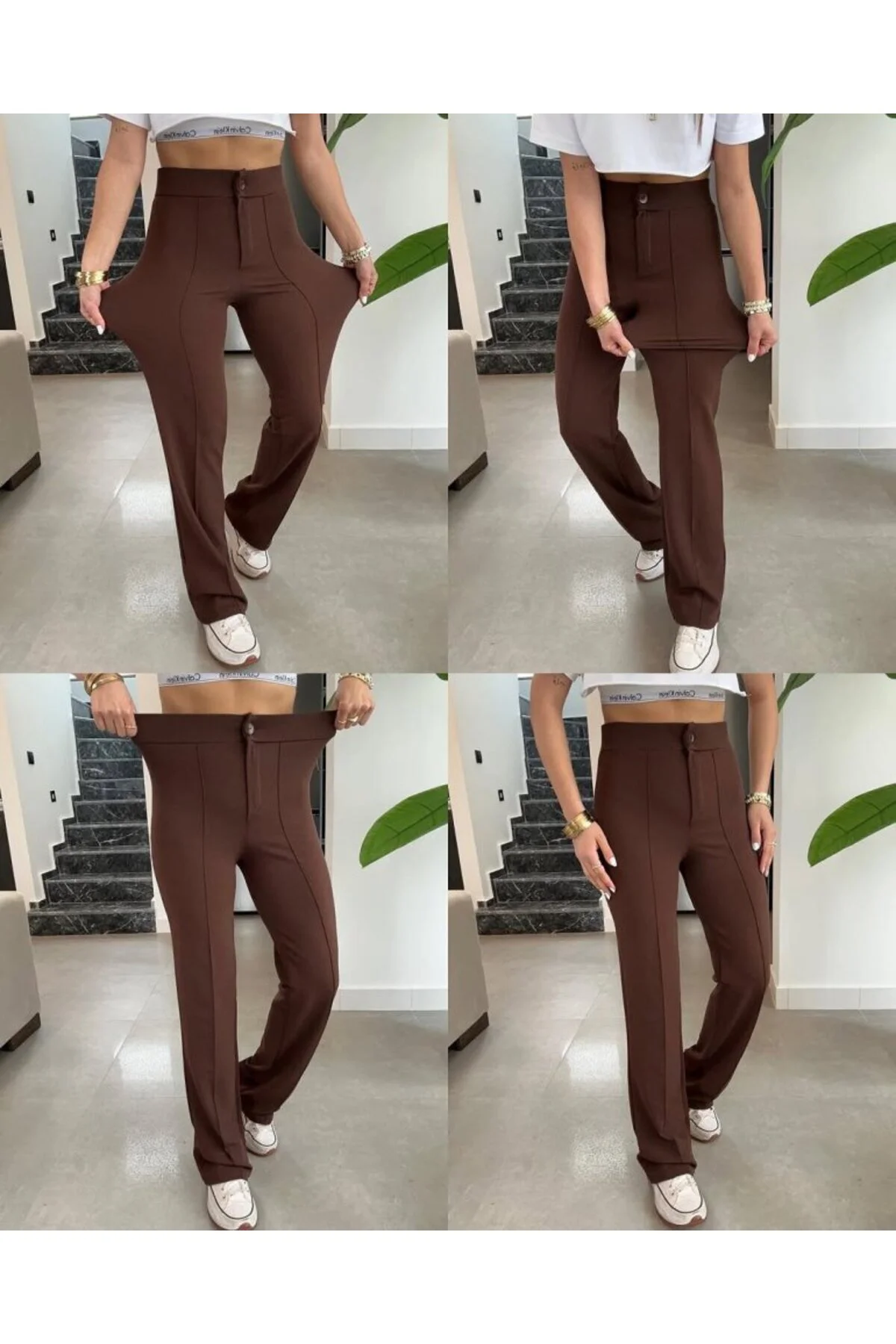 Kadın Yüksek Bel Full Likralı Krep Kumaş Pantolon
