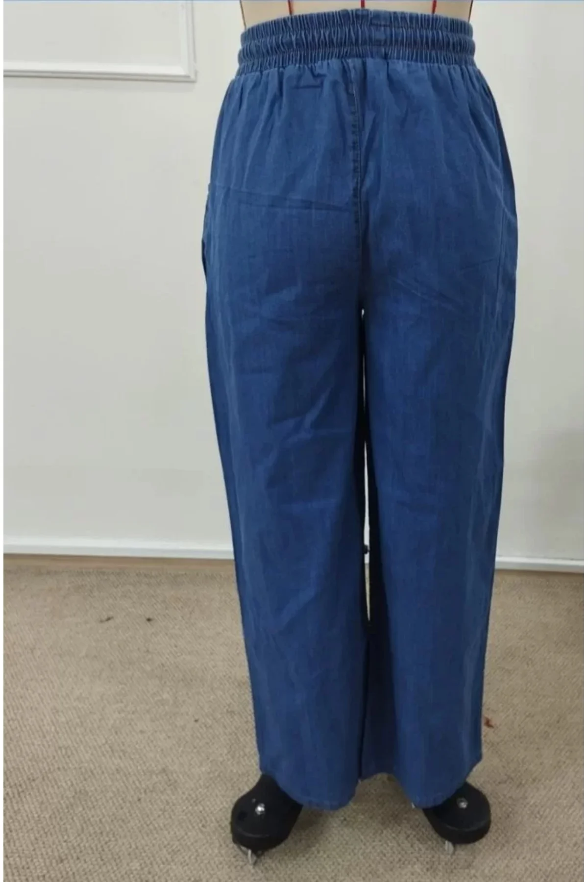 Kadın Yüksek Bel Lastikli Bağcıklı Kot Pantolon