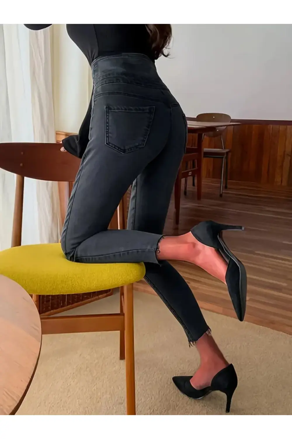 Kadın Yüksek Bel önden Düğmeli Cepli Kot Pantolon