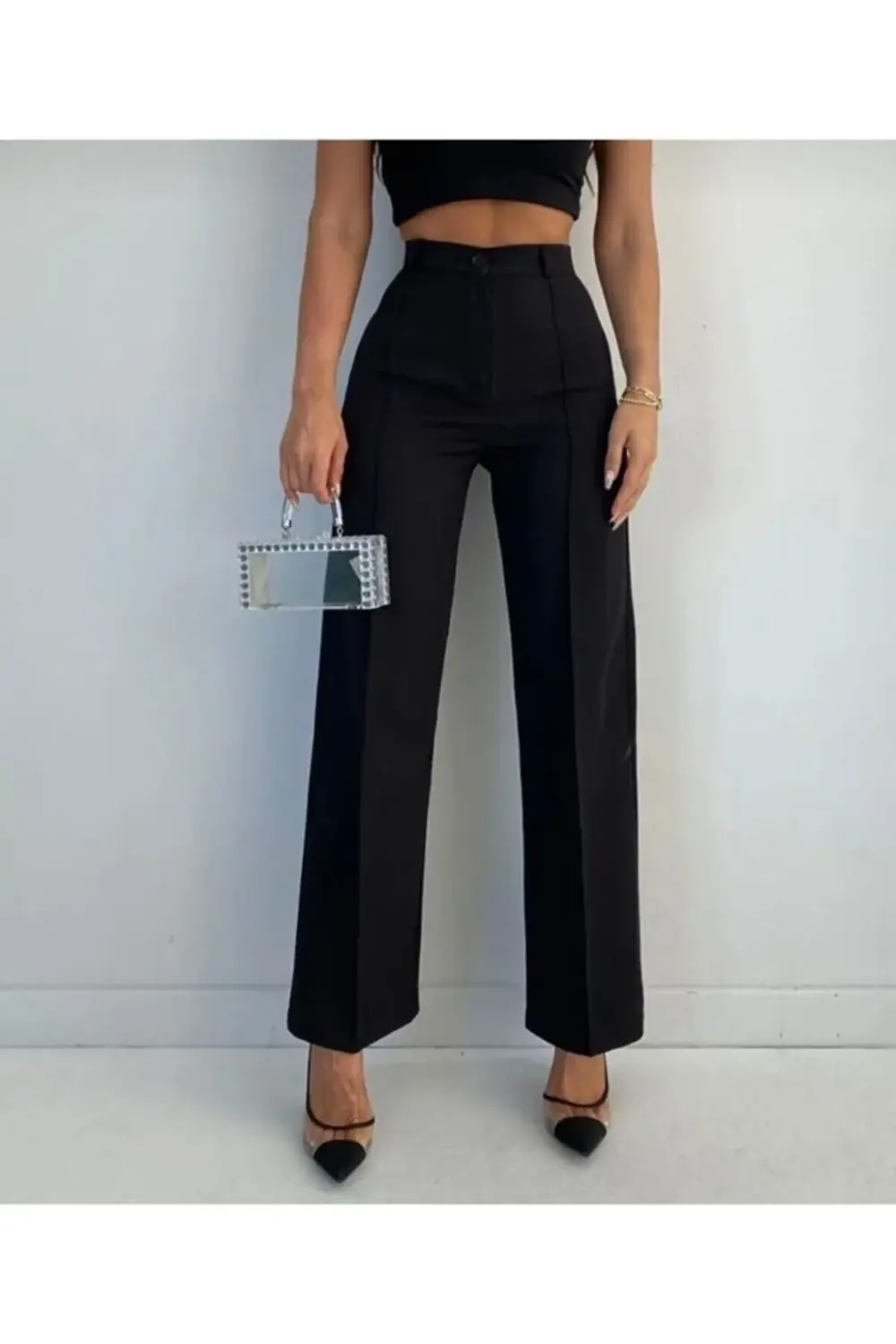 Kadın Yüksek Bel Pileli Palazzo Pantolon
