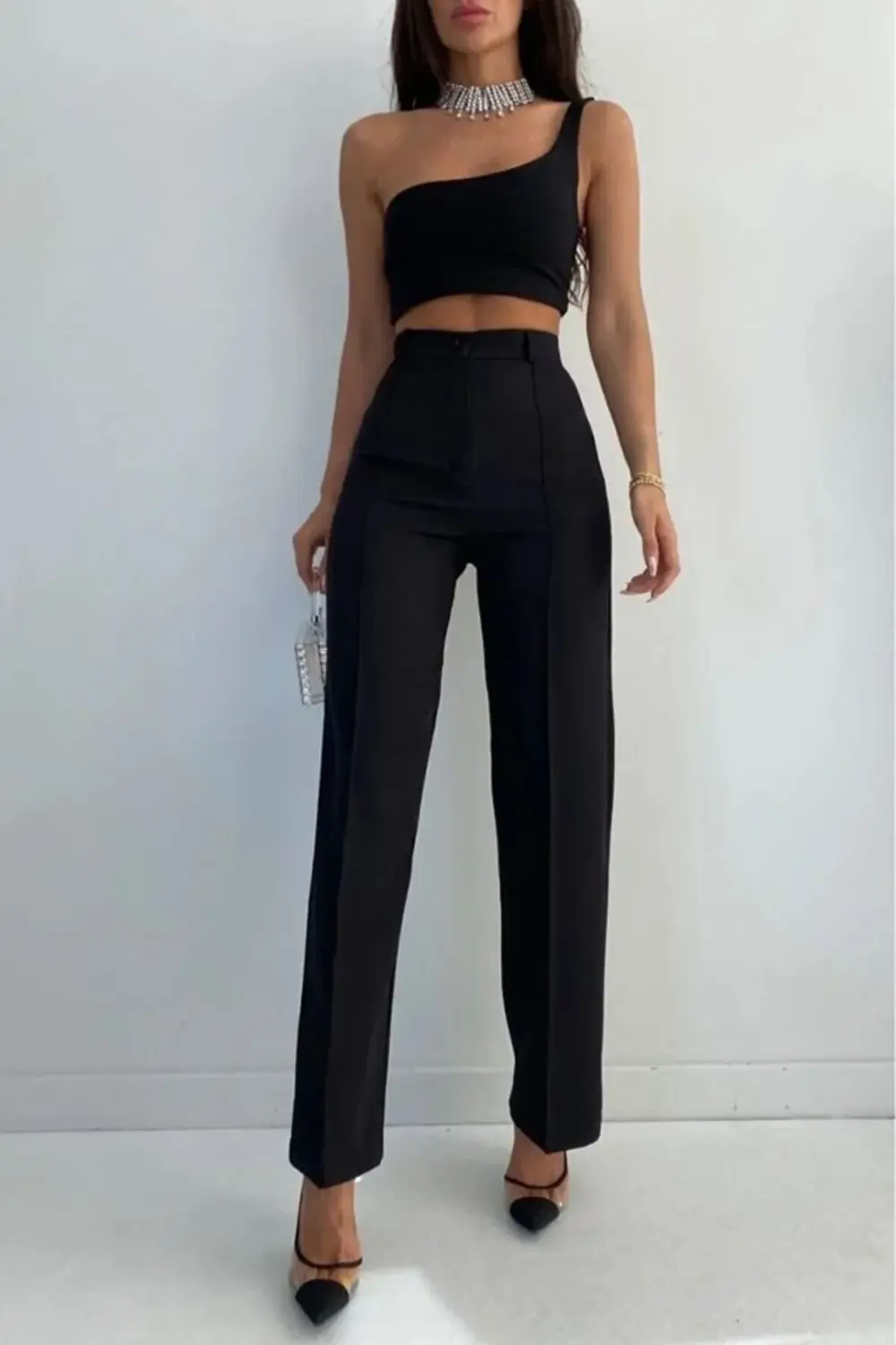 Kadın Yüksek Bel Pileli Palazzo Pantolon