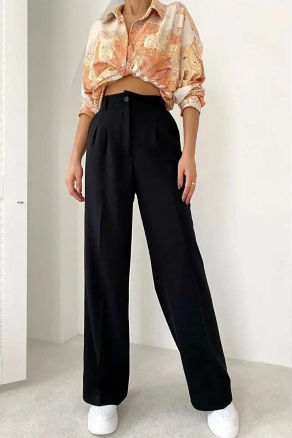 Kadın Yüksek Bel Pileli Palazzo Pantolon