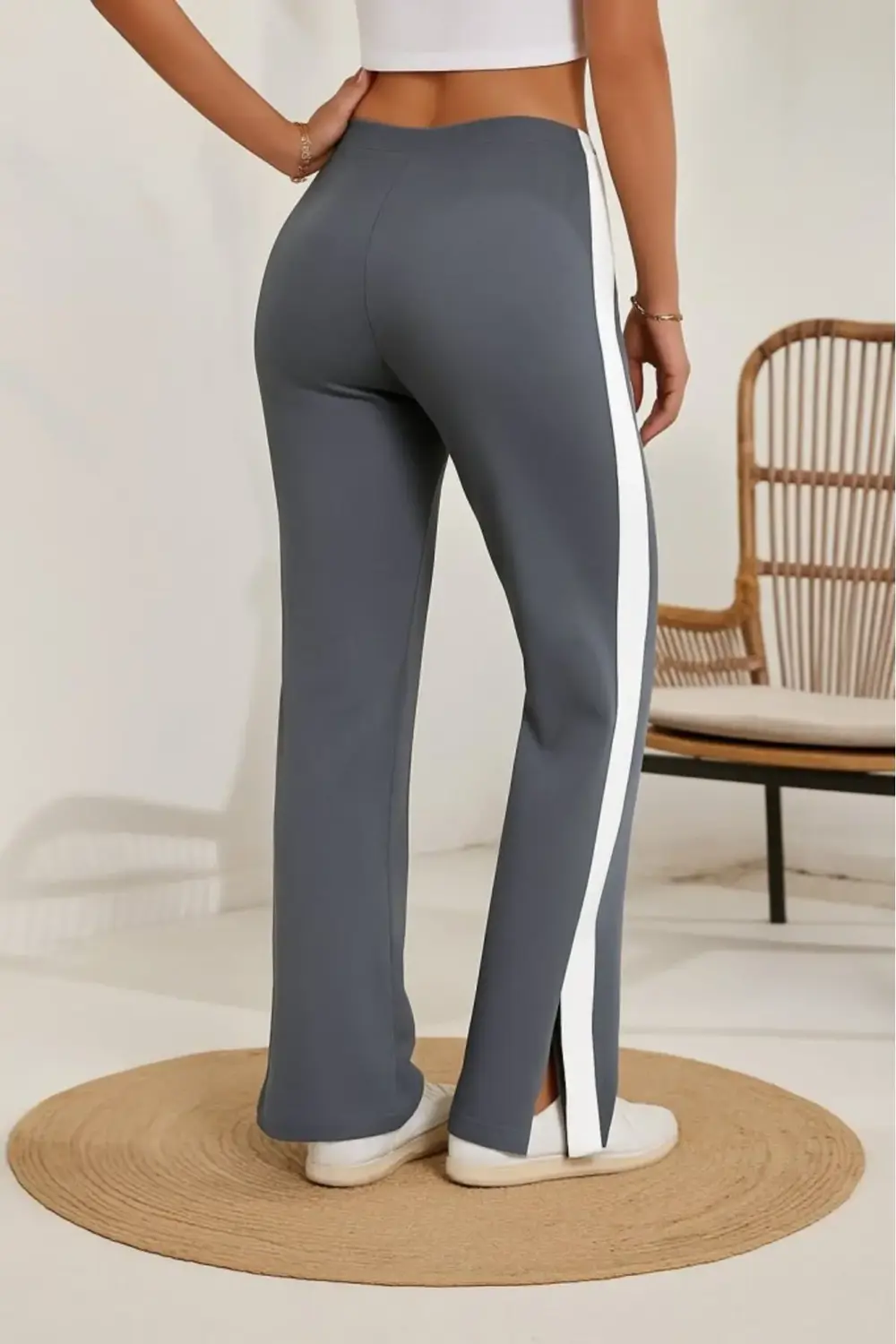 Kadın Yüksek Bel Yan şerit Detaylı Yırtmaçlı Viskon Iki Iplik Pan