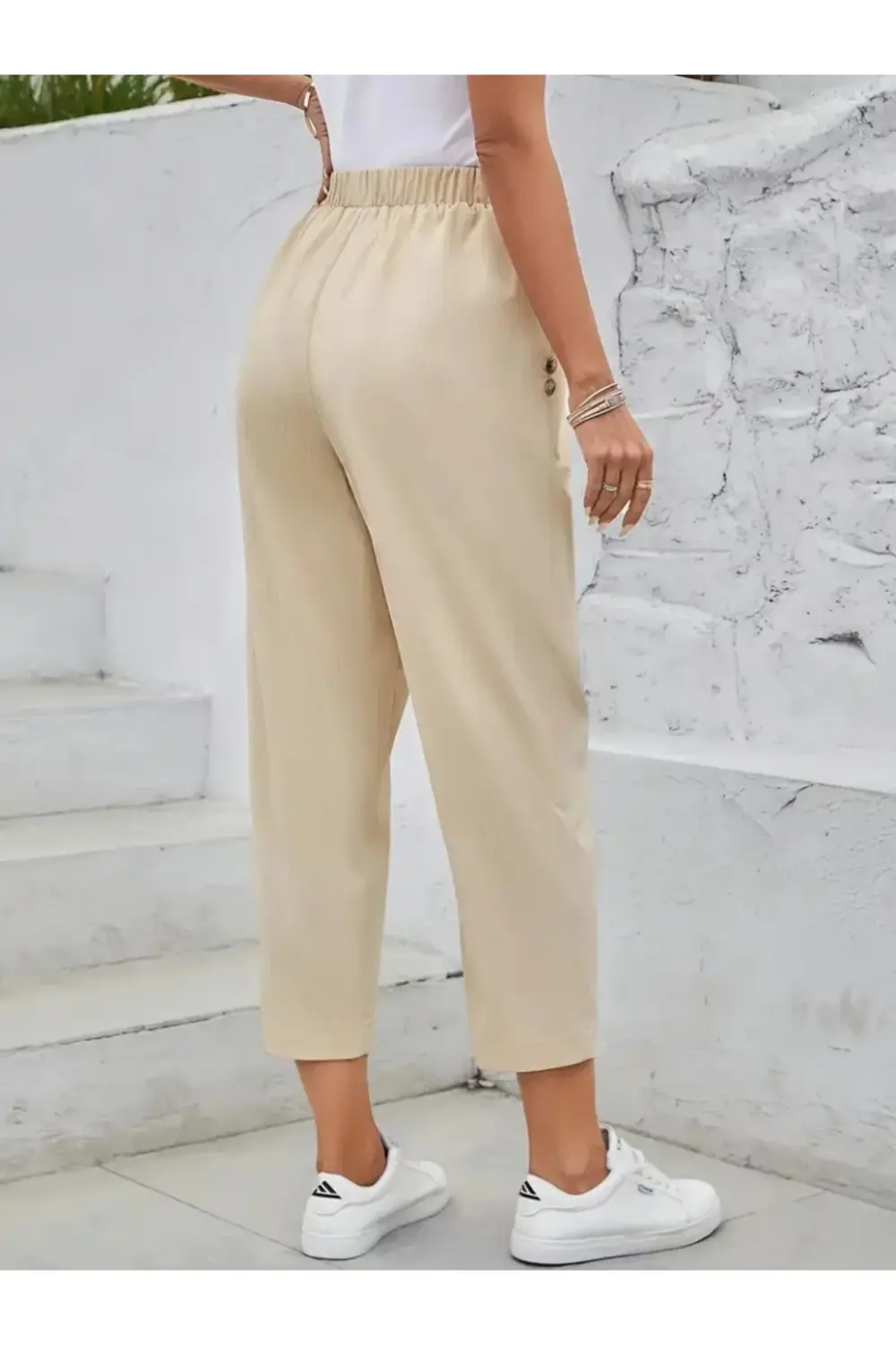 Kadın Yüksek Bel Yandan Cepli Düğme Detaylı Geniş Kesim Ithal Kre