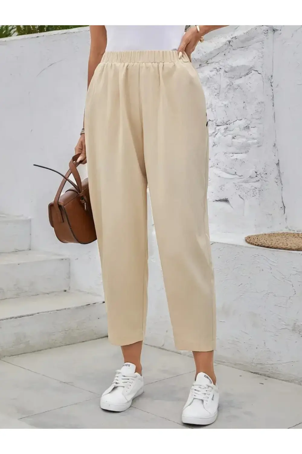 Kadın Yüksek Bel Yandan Cepli Düğme Detaylı Geniş Kesim Ithal Kre