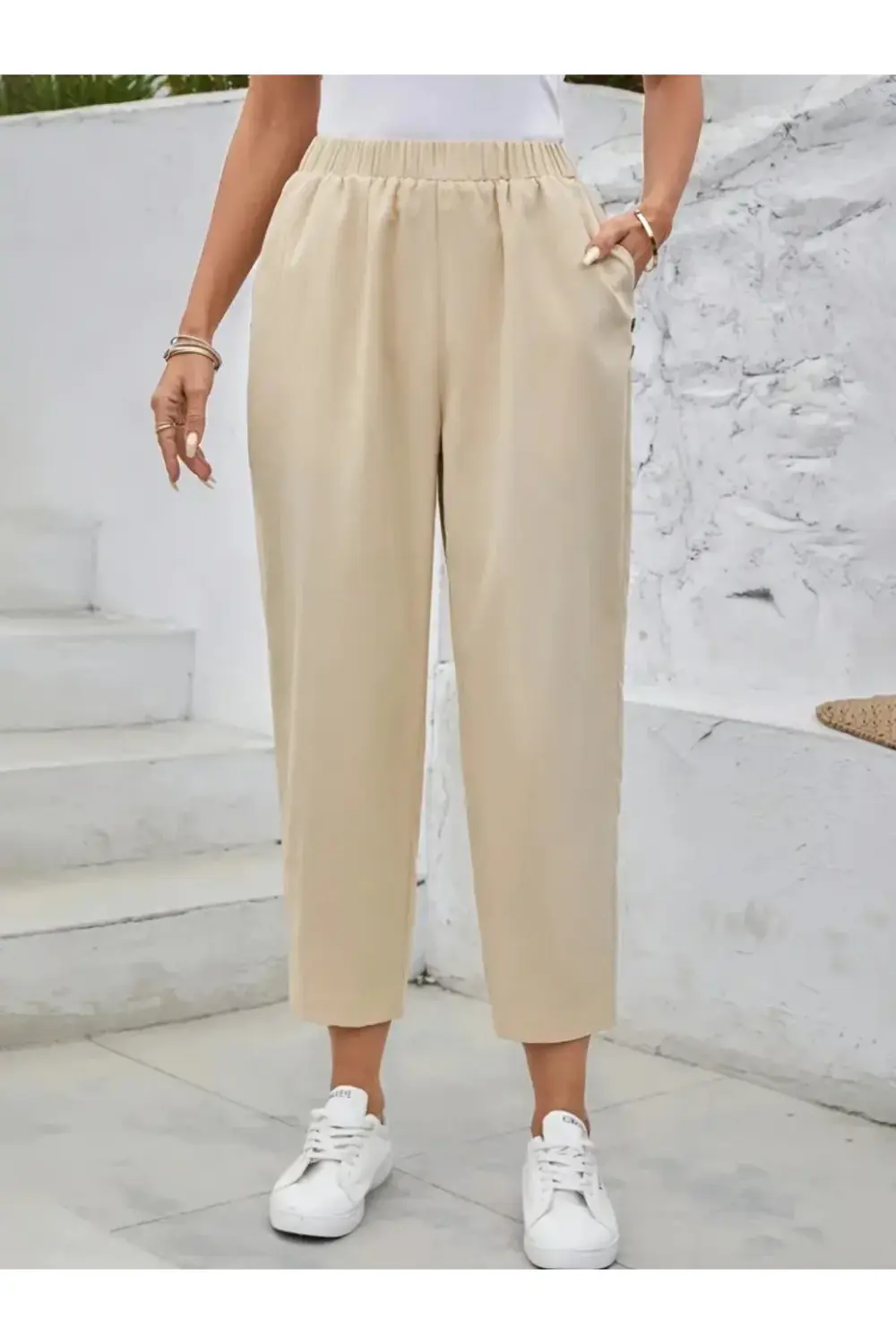 Kadın Yüksek Bel Yandan Cepli Düğme Detaylı Geniş Kesim Ithal Kre
