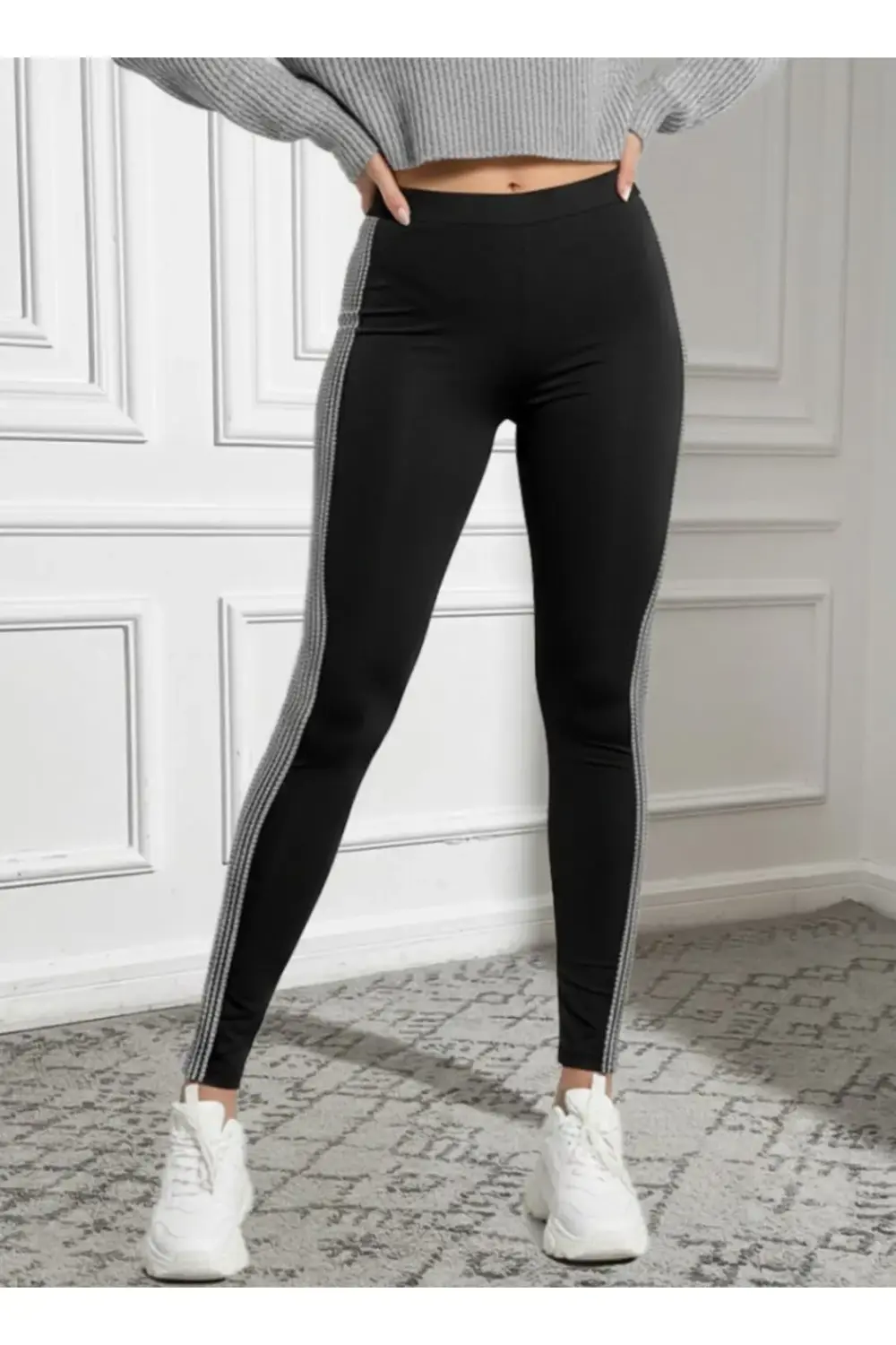 Kadın Yüksek Bel Yarı şerit Pul Payetli Dalgıç Tayt