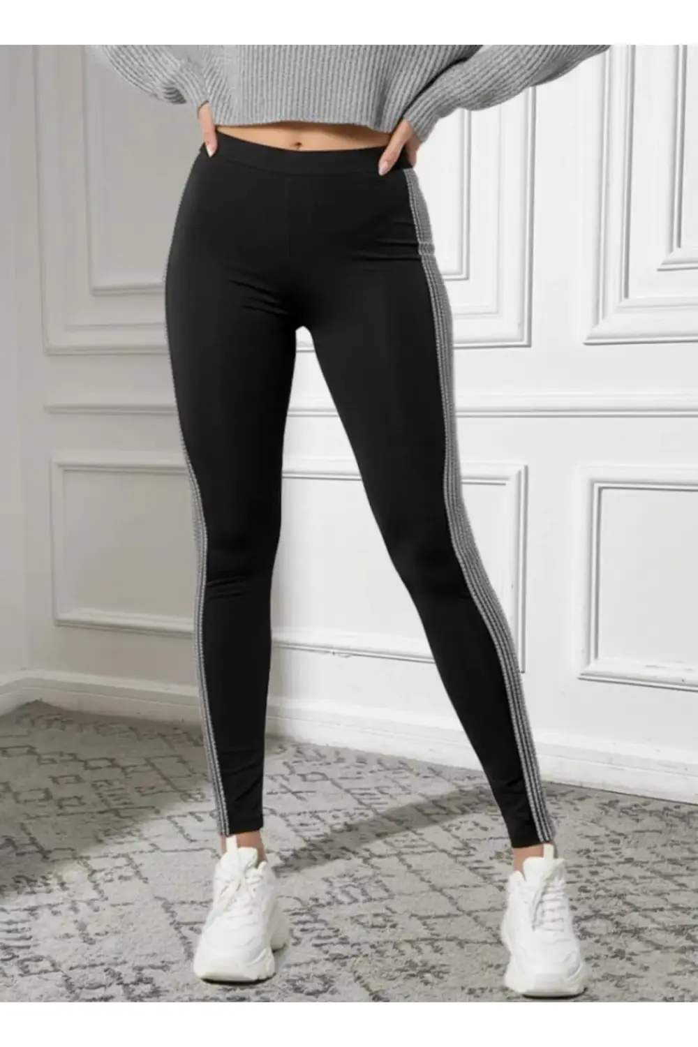 Kadın Yüksek Bel Yarı şerit Pul Payetli Dalgıç Tayt