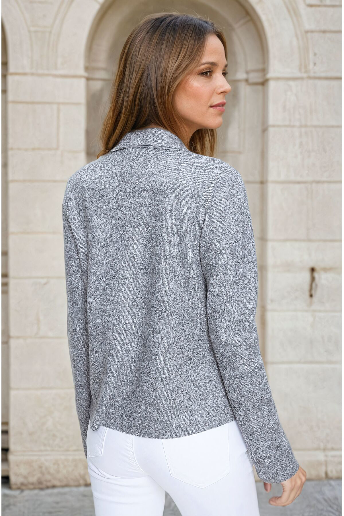 Kadın Yumoş Kendinden Dokulu Uzun Kollu Triko Hırka Ceket 7002975