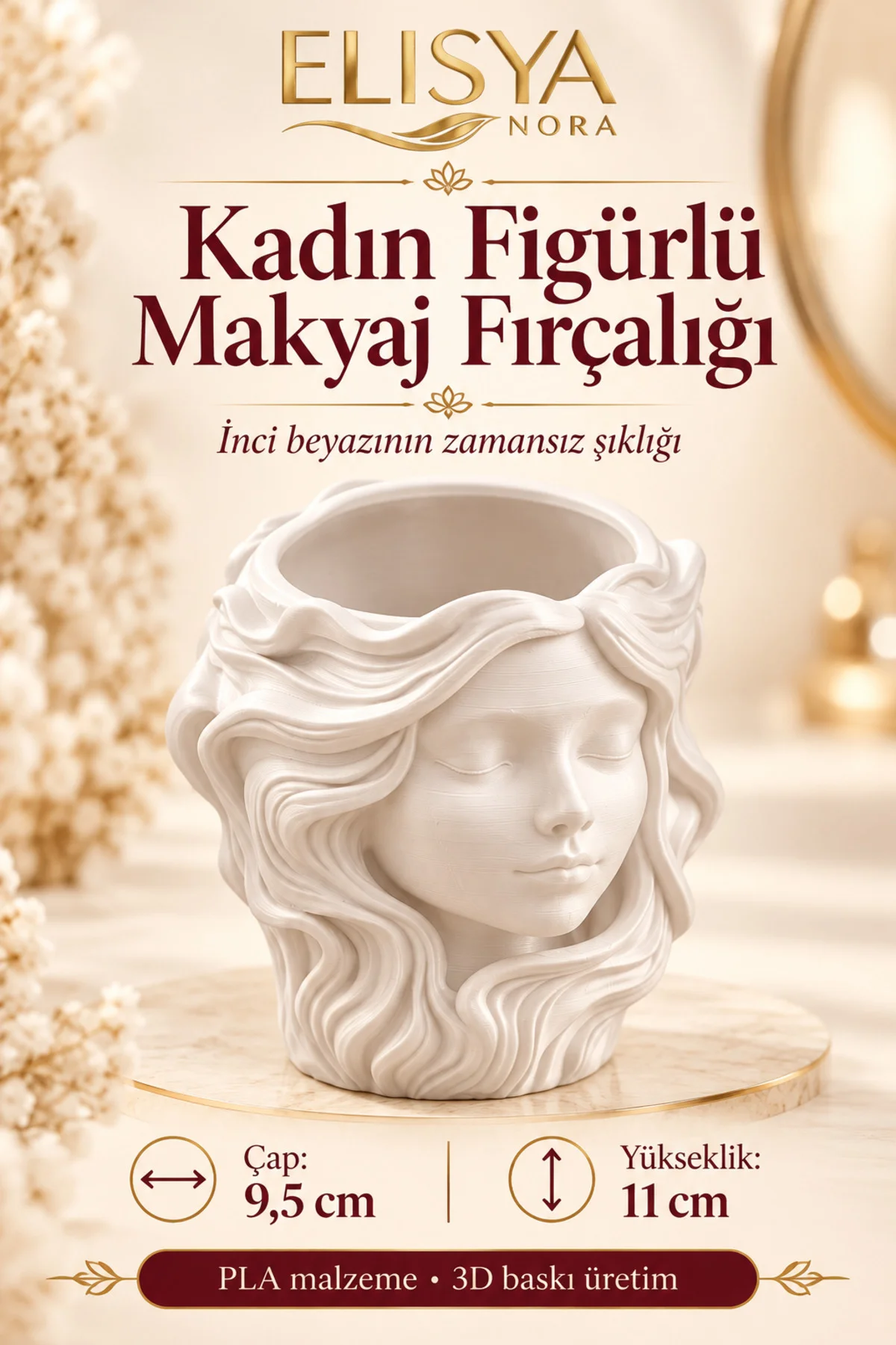 Kadın Yüzü Figürlü Makyaj Fırçalık Dekoratif Kalemlik Organizer - Görsel 2