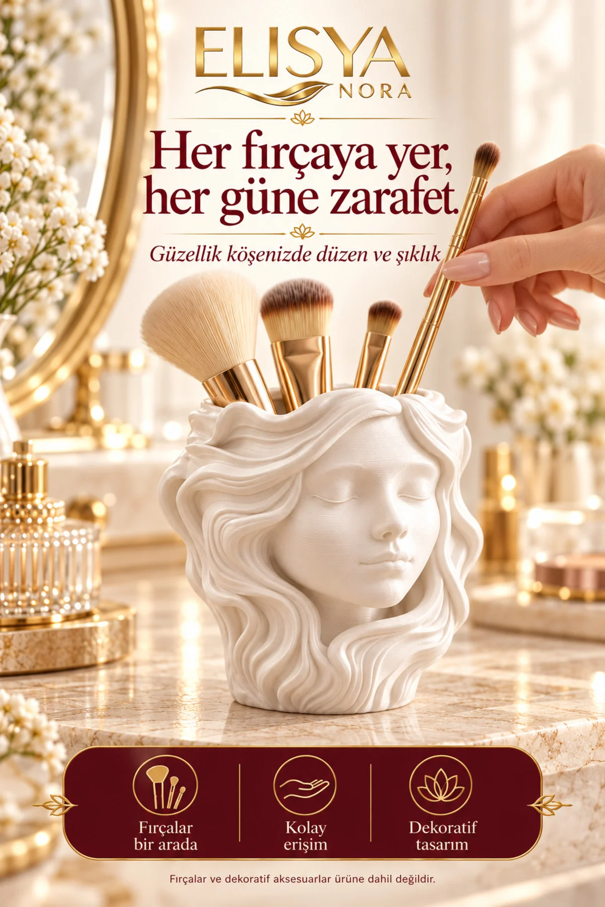 Kadın Yüzü Figürlü Makyaj Fırçalık Dekoratif Kalemlik Organizer - Görsel 4