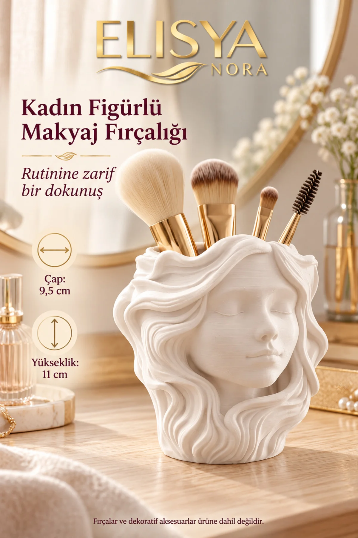 Kadın Yüzü Figürlü Makyaj Fırçalık Dekoratif Kalemlik Organizer - Görsel 3