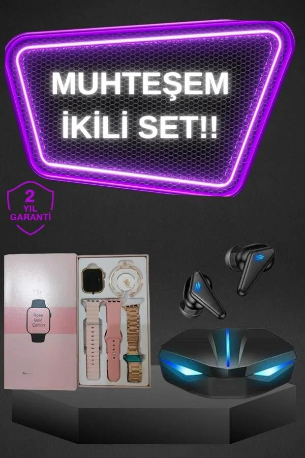 Kadınlar İçin Dokunmatik Ekran Akıllı Saat ve ANC Özellikli Kablosuz Bluetooth Kulaklık Seti