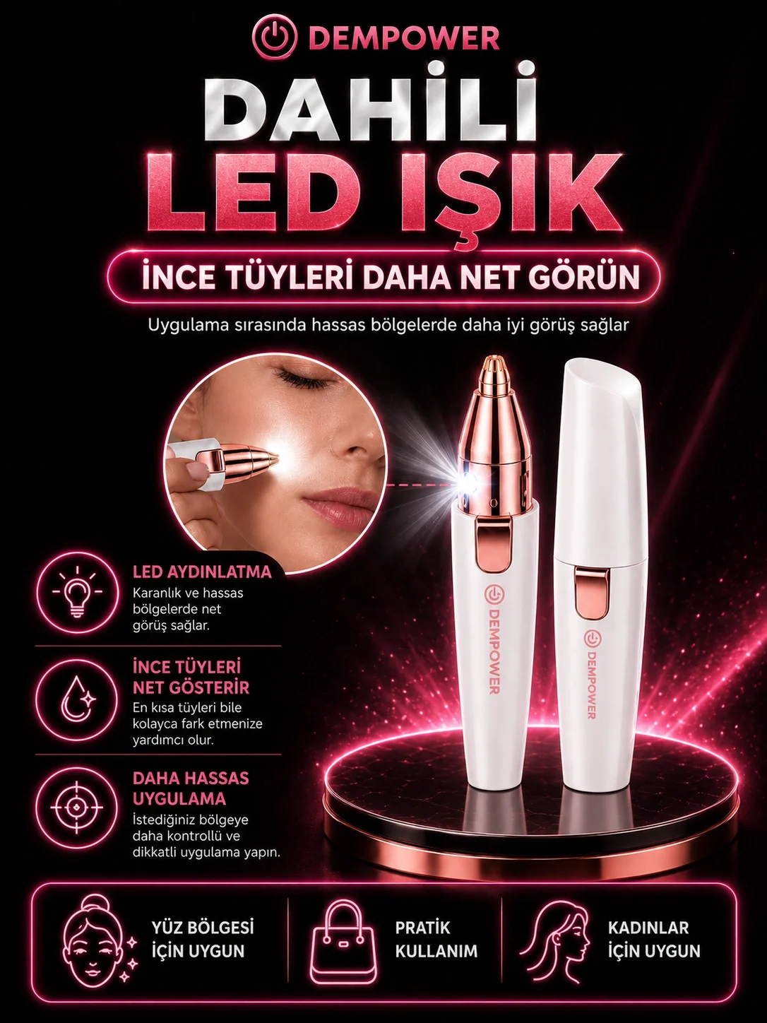 Kadınlar İçin Hassas Tüy Alma ve Kaş Düzeltme Özellikli Mini Epilasyon Aleti