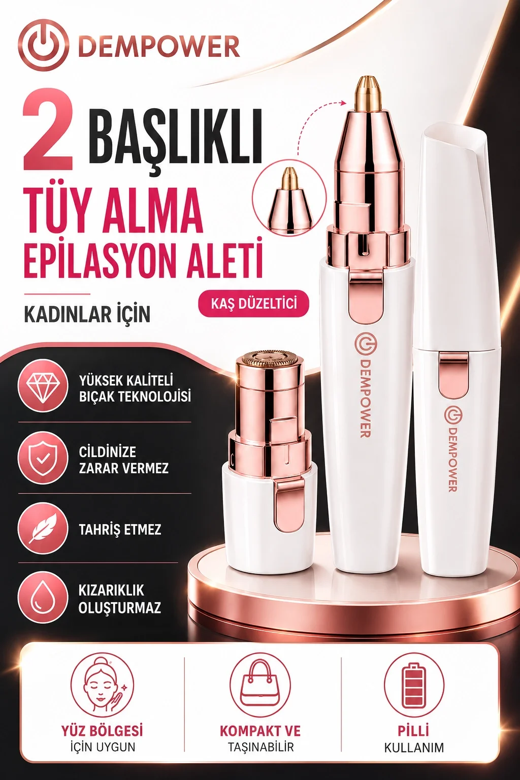 Kadınlar İçin Hassas Tüy Alma ve Kaş Düzeltme Özellikli Mini Epilasyon Aleti