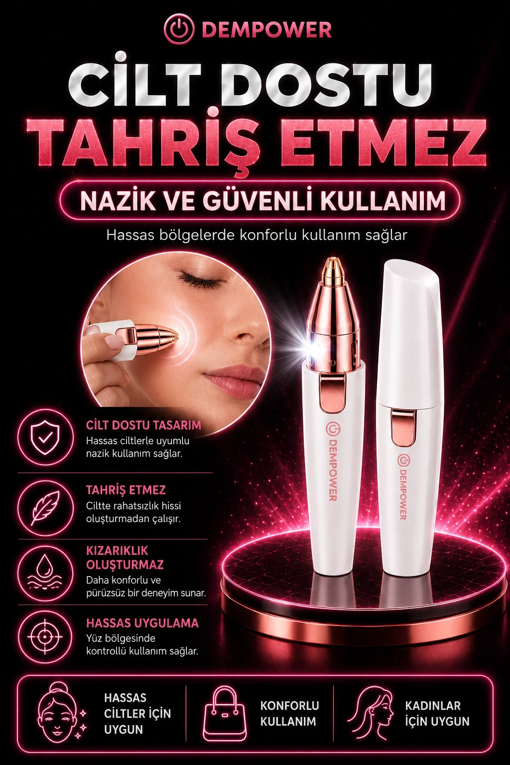Kadınlar İçin Hassas Tüy Alma ve Kaş Düzeltme Özellikli Mini Epilasyon Aleti