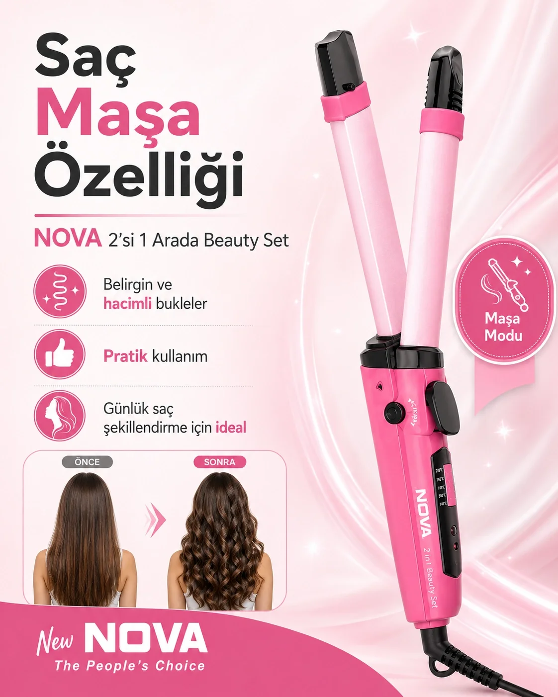 Kadınlar İçin Saç Düzleştirme ve Dalga Yapma Özellikli 2 Fonksiyo