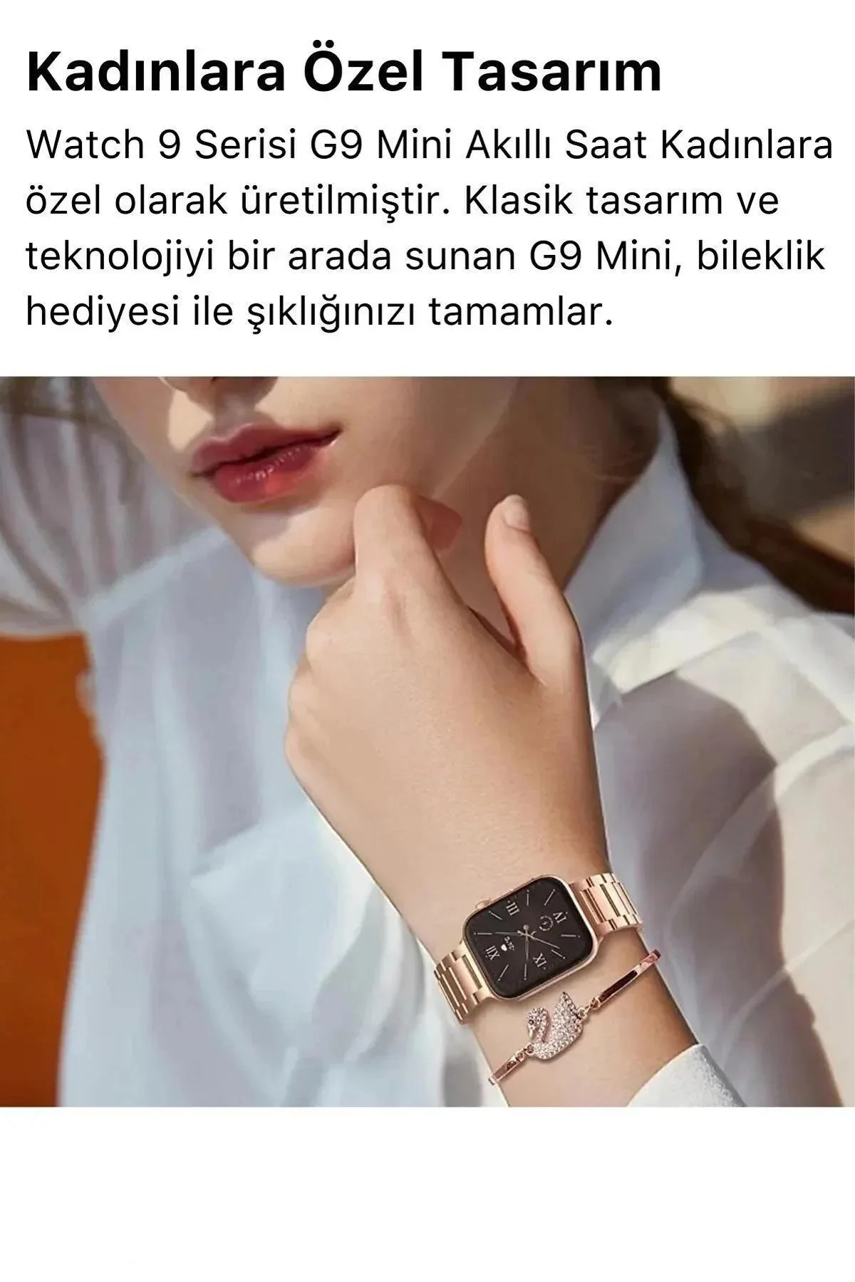Kadınlar İçin Tasarlanmış, Nabız ve Uyku Takibi Yapan Pembe Akıllı Saat - 3 Kordonlu