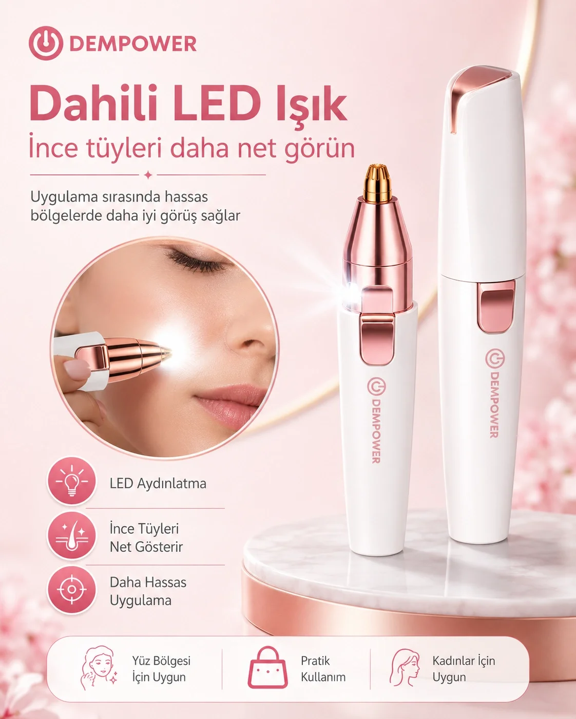 Kadınlara Özel 2 Başlıklı Kaş Düzeltici ve Hassas Bölge Tüy Alma 