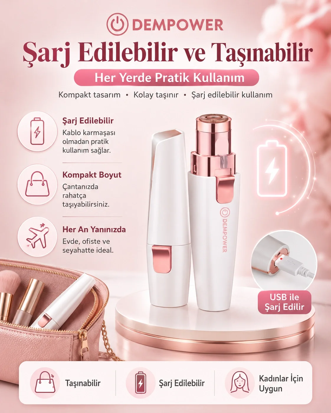 Kadınlara Özel 2 Başlıklı Kaş Düzeltici ve Hassas Bölge Tüy Alma 