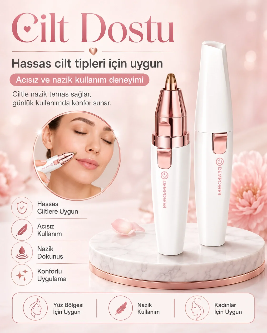 Kadınlara Özel 2 Başlıklı Kaş Düzeltici ve Hassas Bölge Tüy Alma 