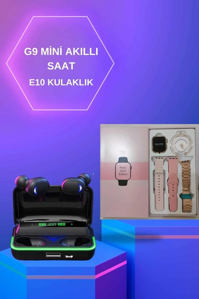 Kadınlara Özel Akıllı Saat ve Bluetooth Kulaklık Hediye Seti - Kordonlu, Sağlık Takibi ve 117 Spor Modu