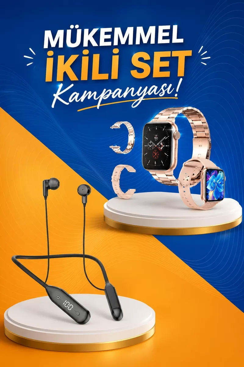 Kadınlara Özel Akıllı Saat ve Bluetooth Kulaklık Hediyelik Paket - 3 Kordonlu