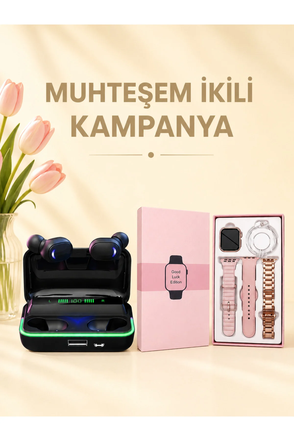 Kadınlara Özel Bileklik Hediyeli Akıllı Saat ve Dijital Göstergel