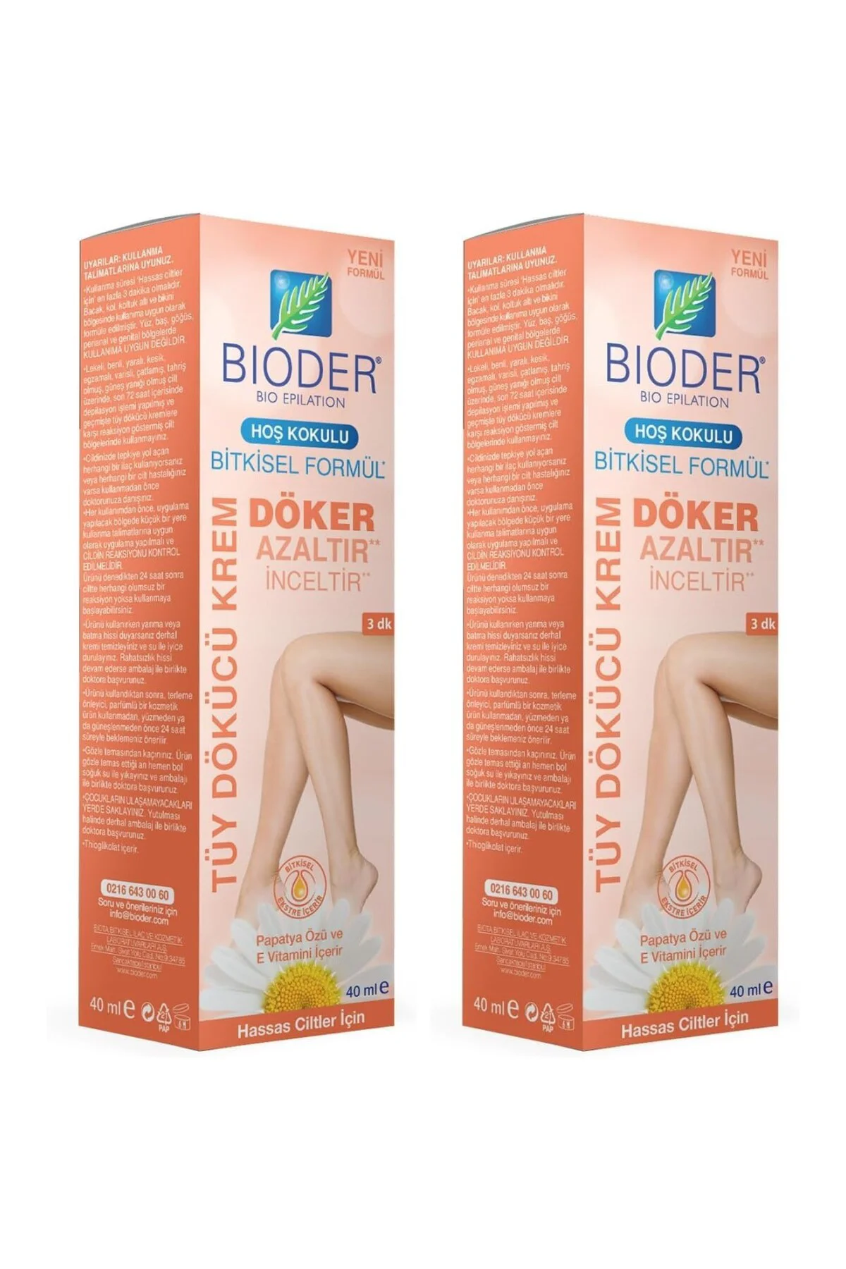 Kadınlara Özel Hassas Ciltler için Tüy Dökücü Krem 40 ml (2 paket