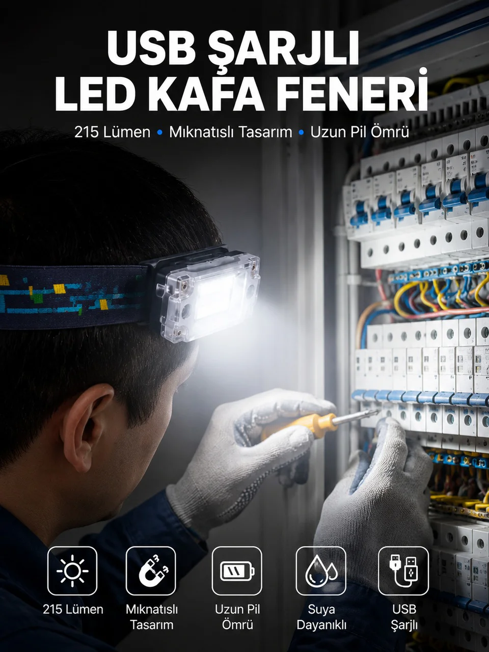 Kafa Lambası Led Fener Pratik Taşınabilir Ayarlanabilir Usb Şarjlı - Lisinya Diğer
