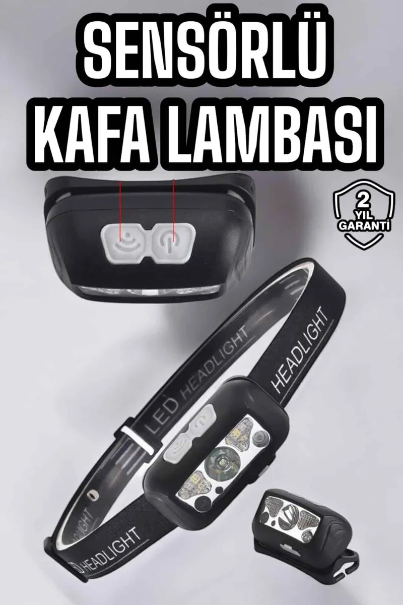 Kafa Lambası Sensörlü Şarjlı Ayarlanabilir Kamp Işıkları - IPX5 Su Geçirmez Gece Balıkçılığı Işığı