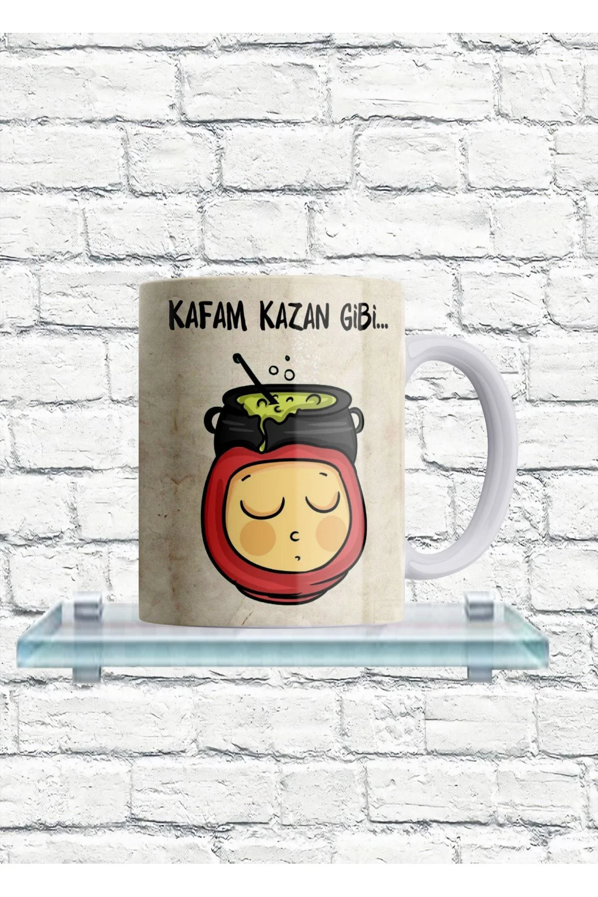 Kafam Kazan Gibi Yazılı %100 Porselen Kupa