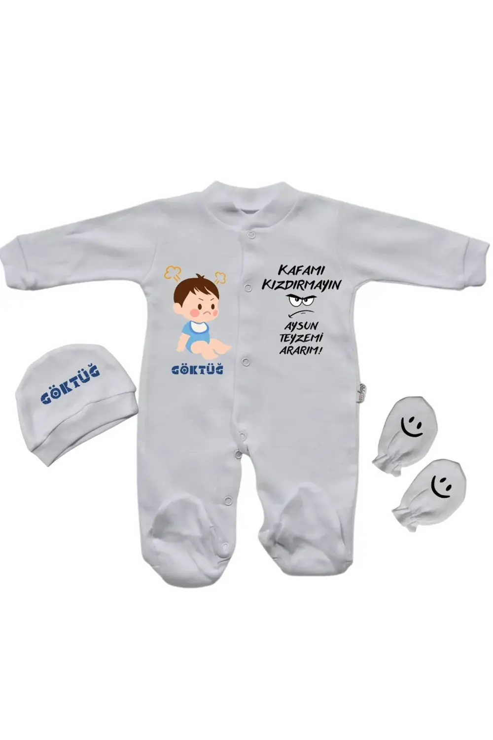 Kafamı Kızdırmayın Teyzemi Ararım Yazılı Kişiye Özel Erkek Bebek