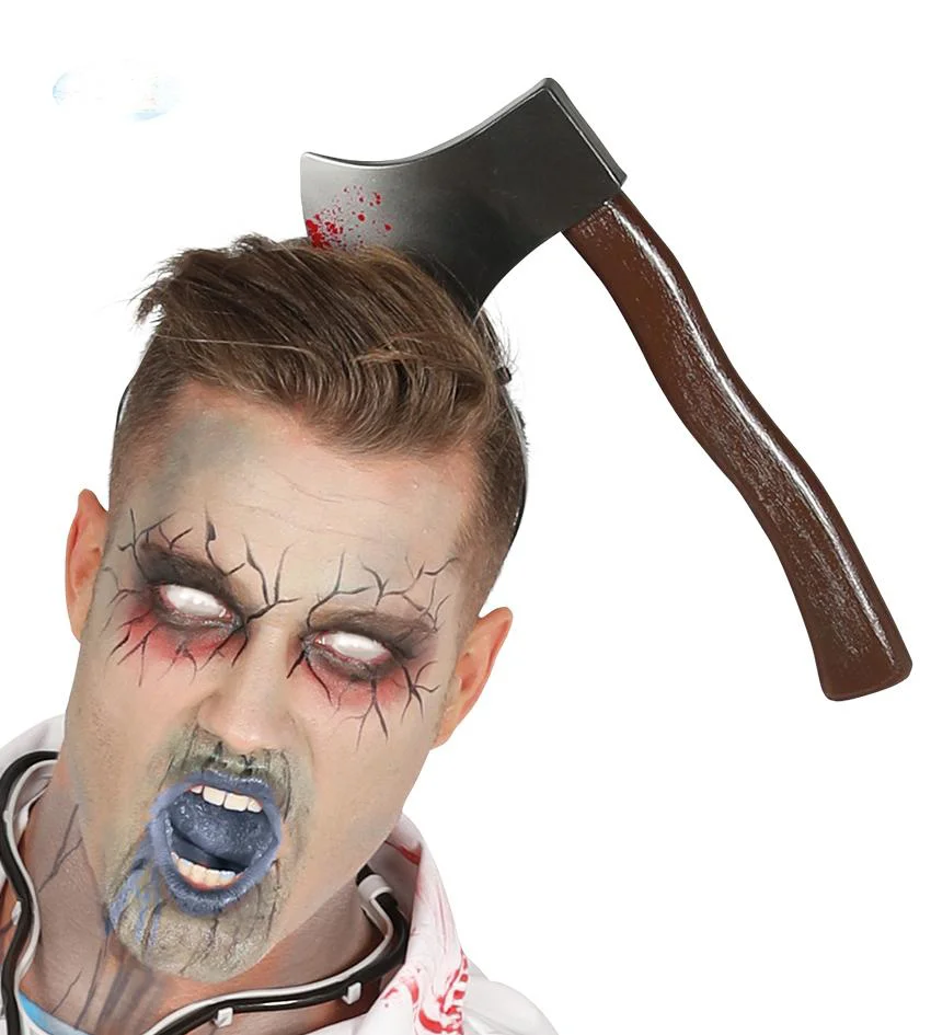 Kafaya Saplanmış Halloween Kanlı Balta Şaka Tacı - Cadılar Bayramı Prank Aksesuarı