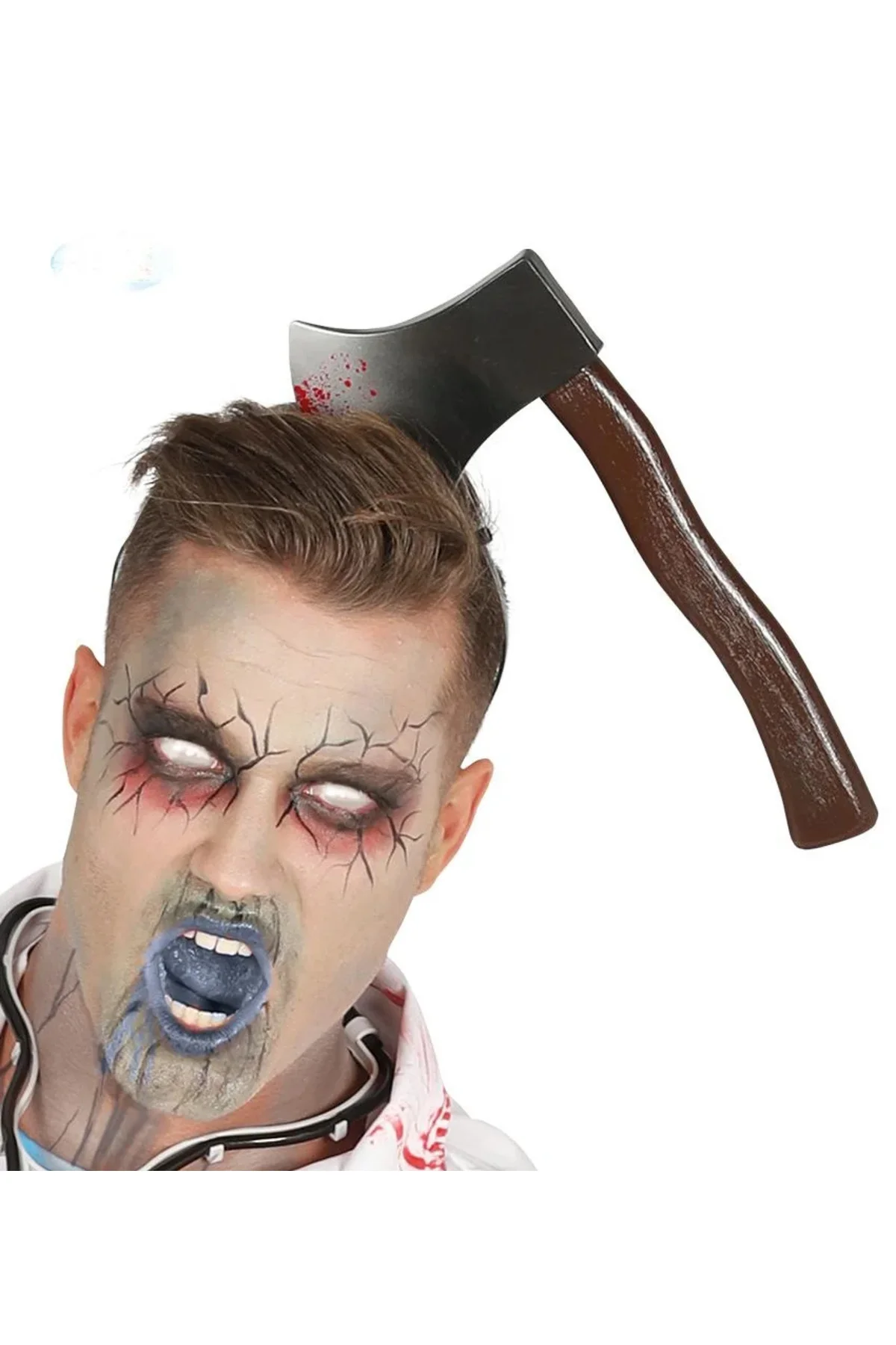 Kafaya Saplanmış Halloween Kanlı Balta Şaka Tacı Kafaya Saplanmış Halloween Kanlı Balta Şaka Tacı
