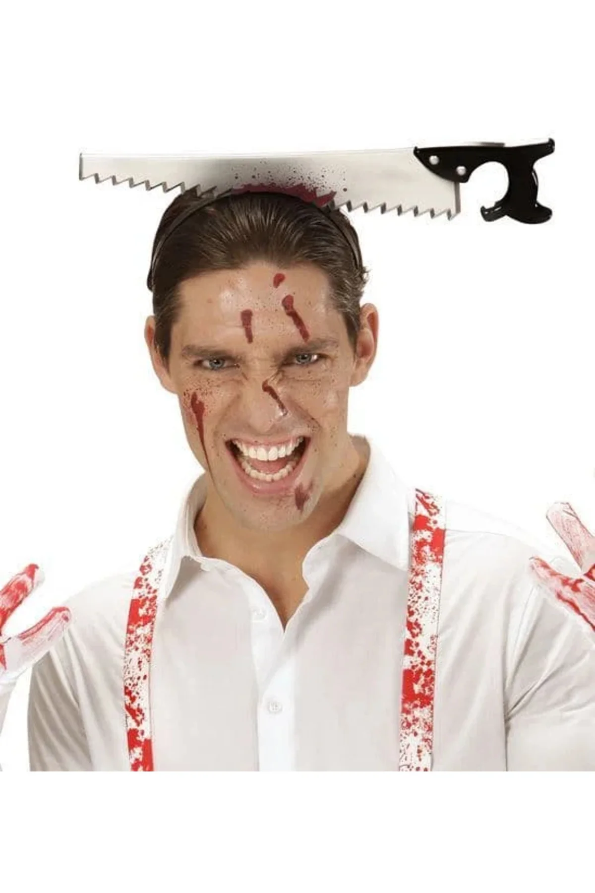 Kafaya Saplanmış Halloween Kanlı Testere Şaka Tacı Kafaya Saplanmış Halloween Kanlı Testere Şaka Tacı