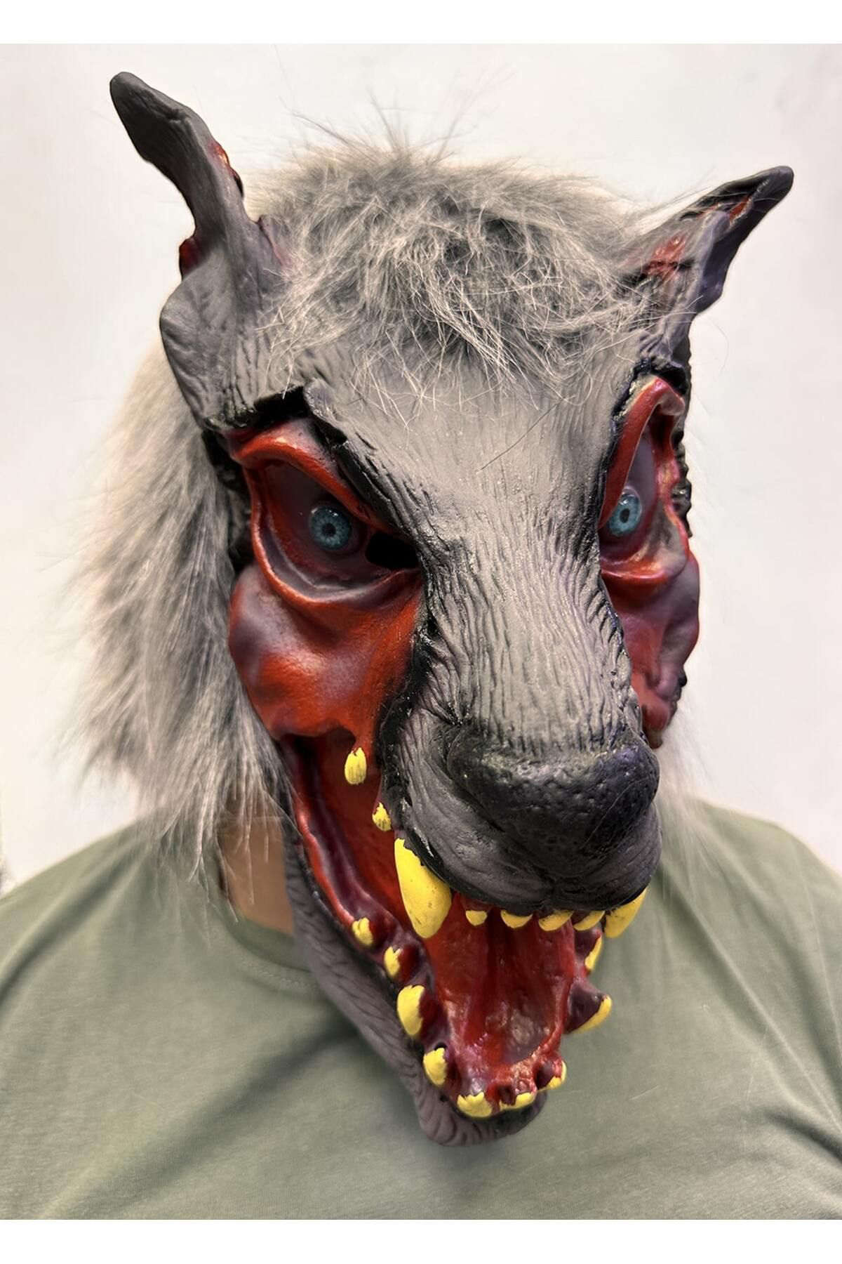 Ok Aksesuar Kafaya Tam Geçmeli Lateks Dişli Ağzı Açık Kurt Maskesi (5060)