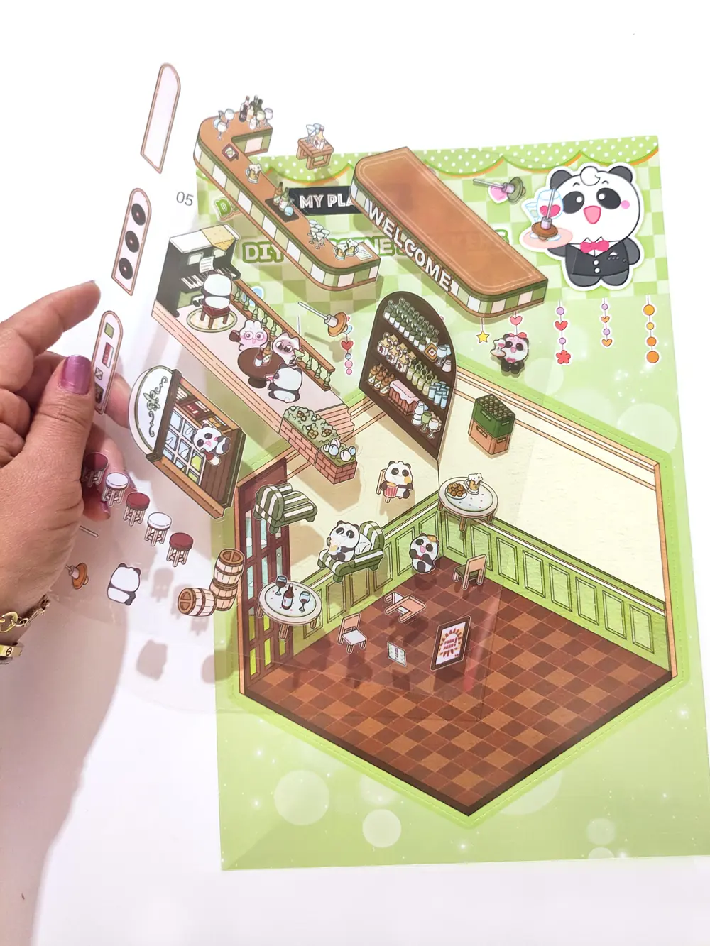 Kafe Dükkan izometrik Sticker Yapım Seti 3d Etiket Yapışkanlı Çık