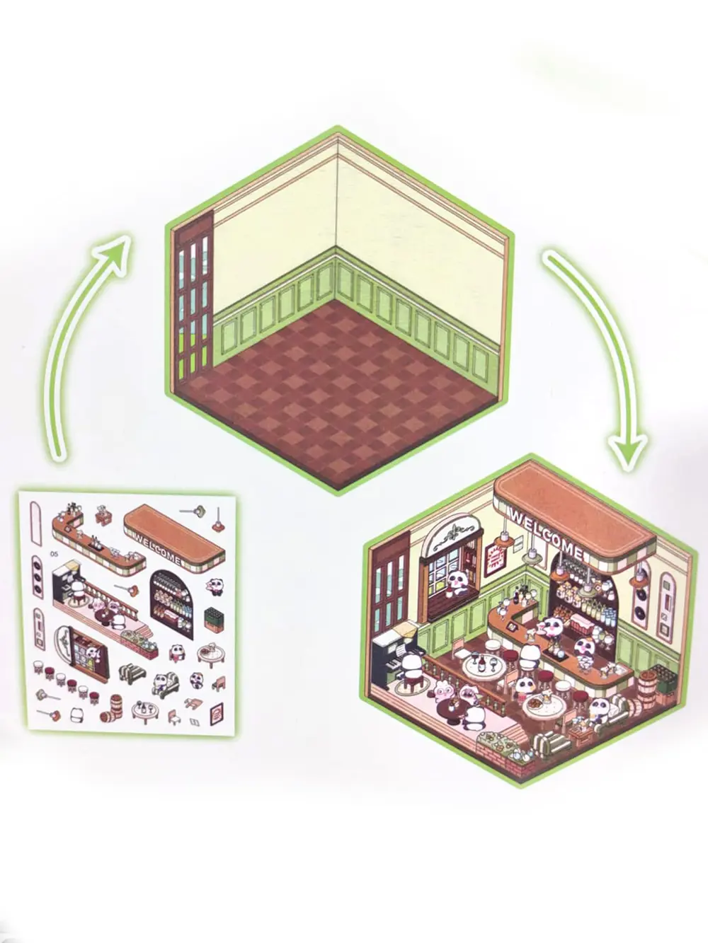 Kafe Dükkan izometrik Sticker Yapım Seti 3d Etiket Yapışkanlı Çık